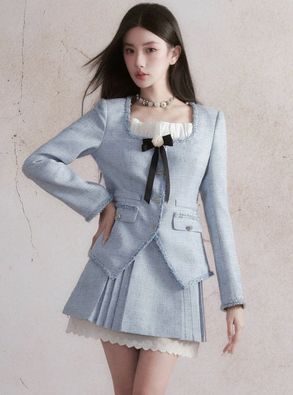 Blue Little Suit Skirt with Short Jacket