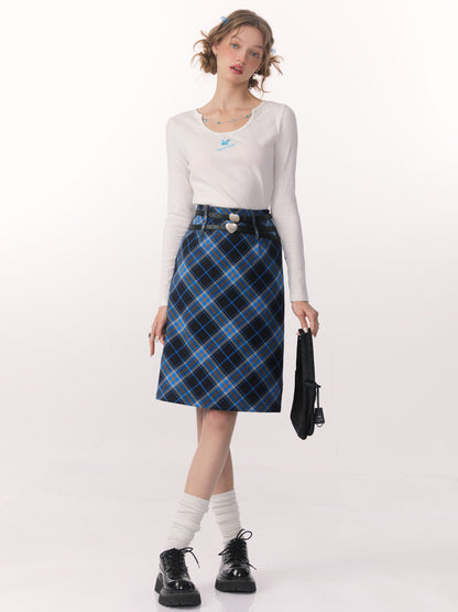 Blue Plaid Middle Skirt