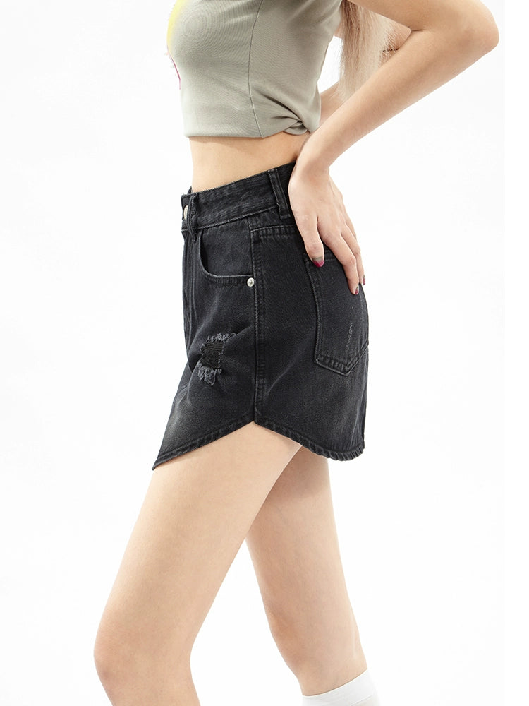 Vintage Versatile Plus Inner Hole Denim Skirt