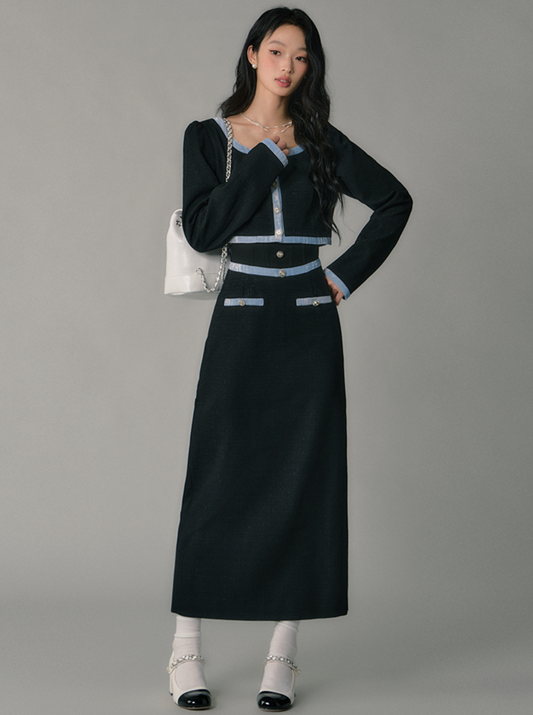 high-waisted slim skirt suit set