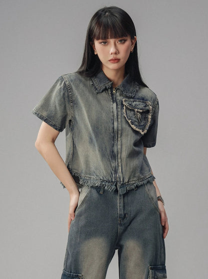 American Retro Short Denim Top