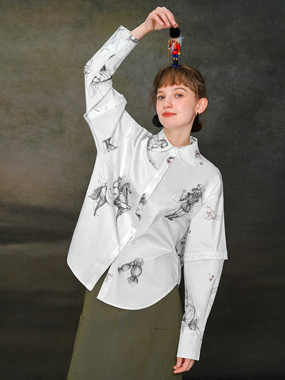 Printed Detachable Sleeve Cotton Shirt