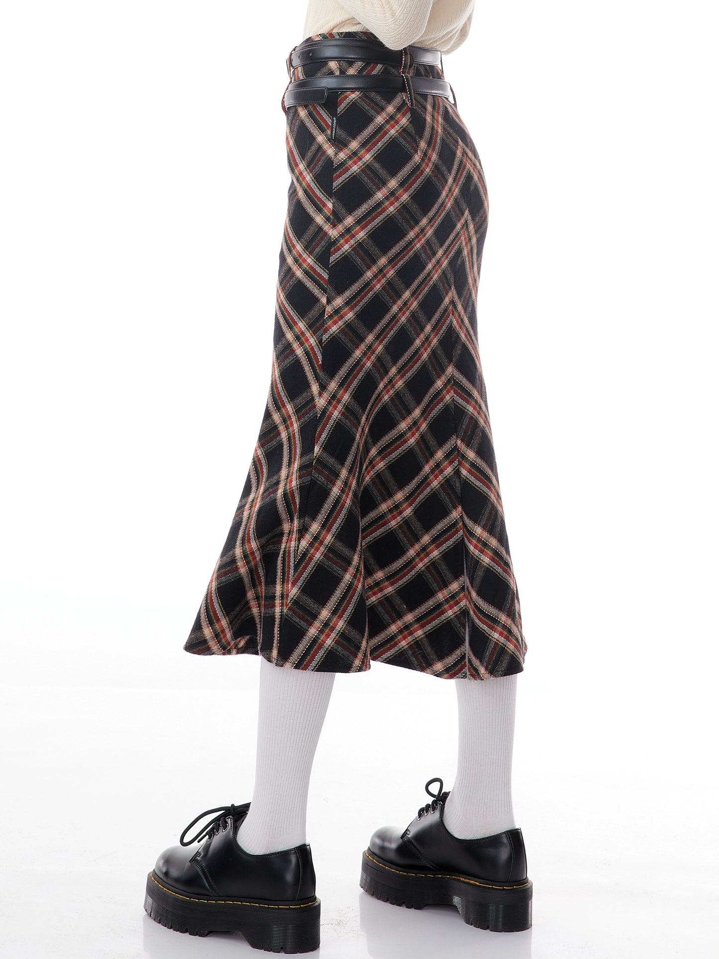 American retro high waist plaid skirt