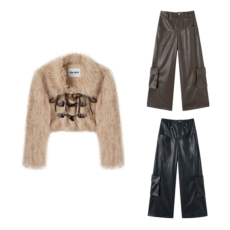 Fur jacket and leather pants set