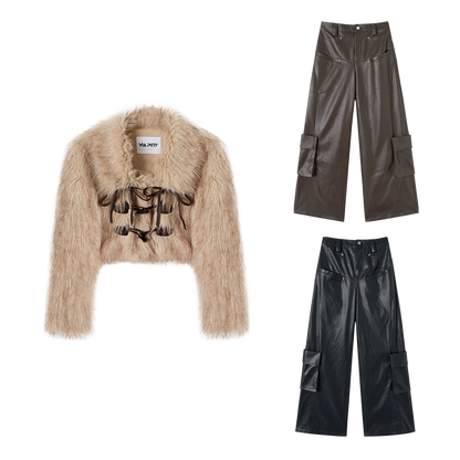 Fur jacket and leather pants set