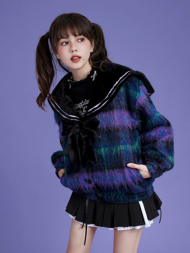 Plaid sailor collar jacket