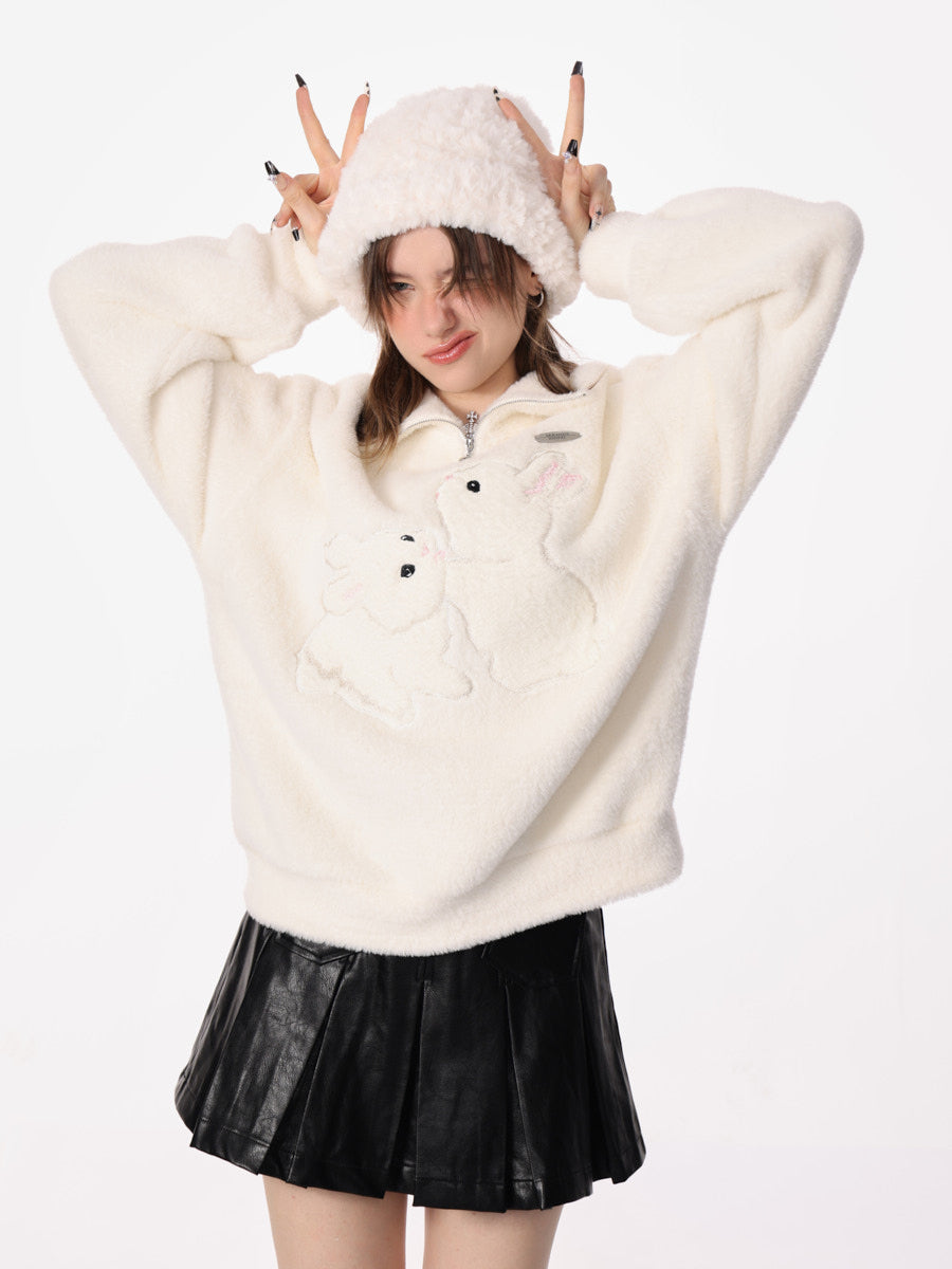 Semi-zipper Loose Rabbit Turtleneck Sweater