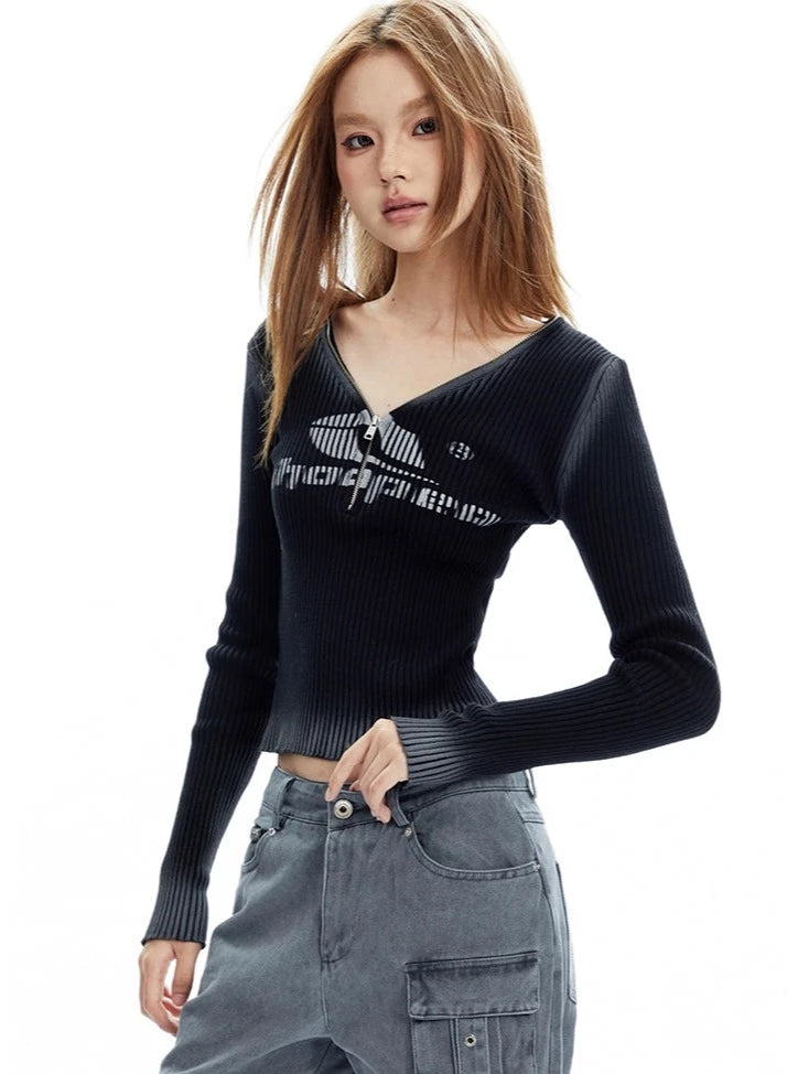 V-Neck Long Sleeve Top T-shirt