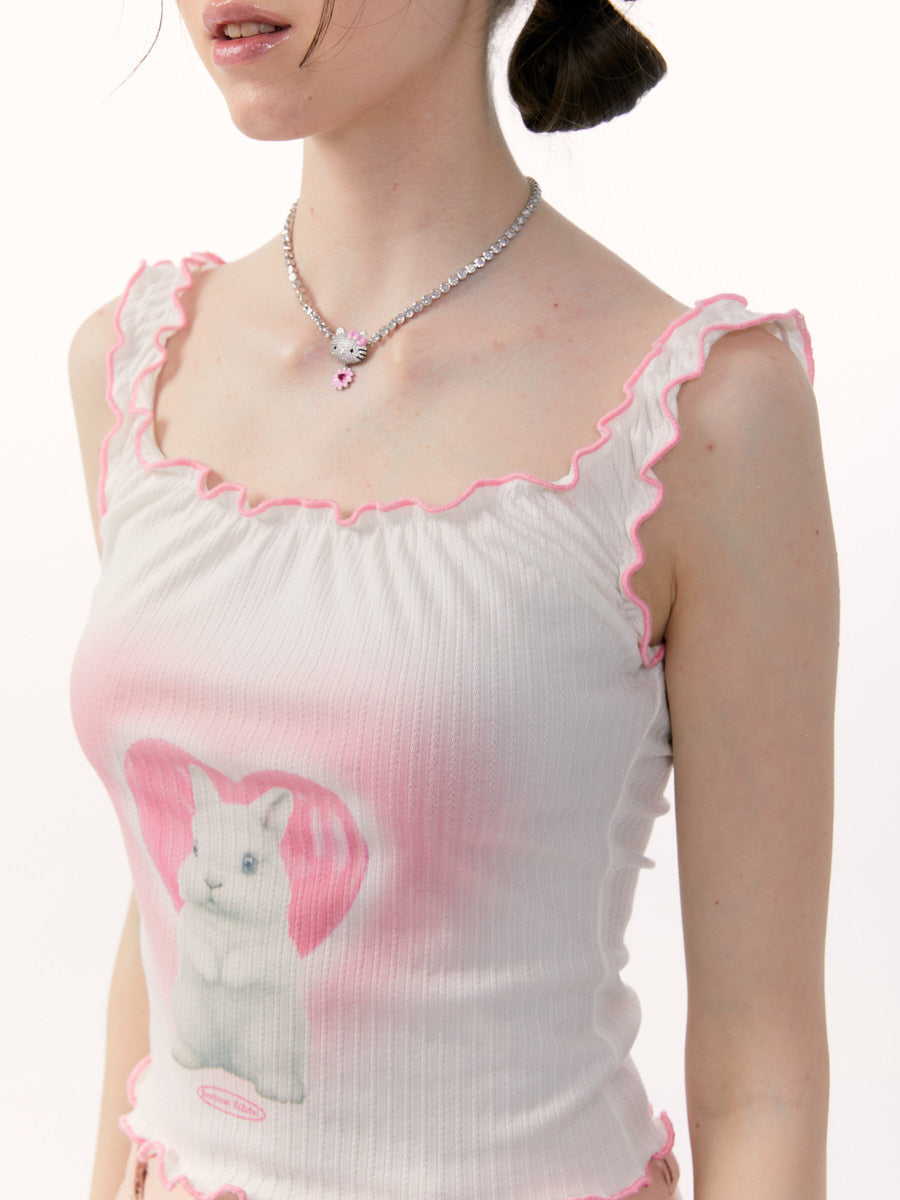 Rabbit Camisole White×Pink