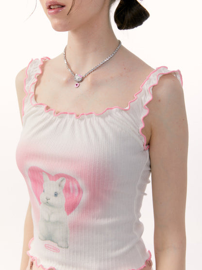 Kaninchen -Camisole weiß X Pink