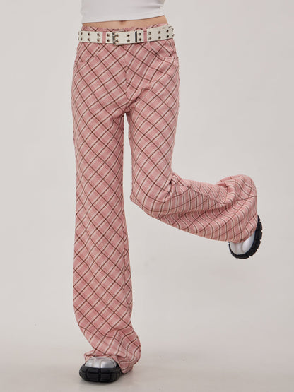 Retro Plaid Flared Straight Pants