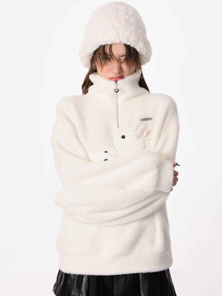 Semi-zipper Loose Rabbit Turtleneck Sweater