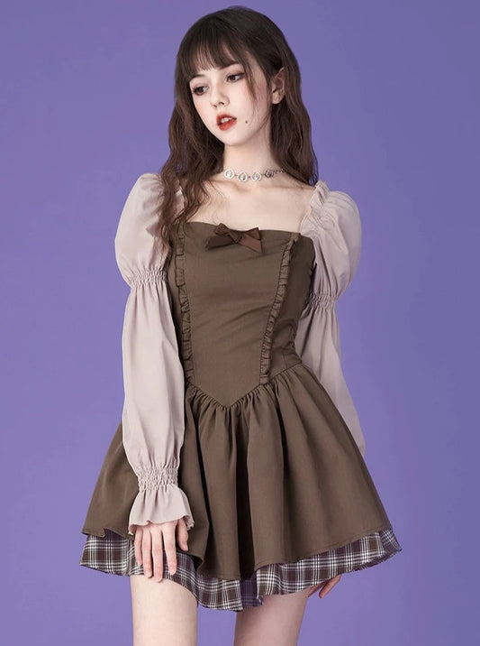 Long sleeves cinched waist thin dress