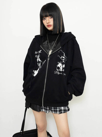 Black Hooded Sweatshirt Zipper Jacket