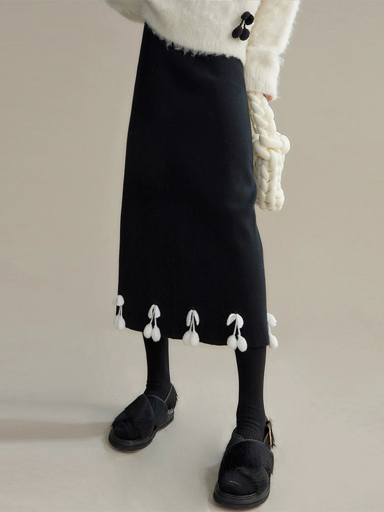cherry shallow black knitted skirt