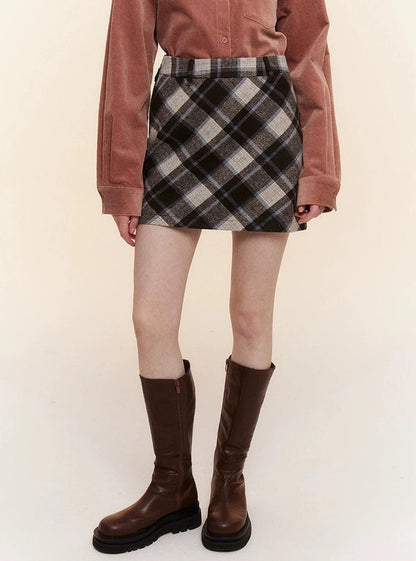 Retro Plaid Tweed A-Line Versatile Tweed Skirt