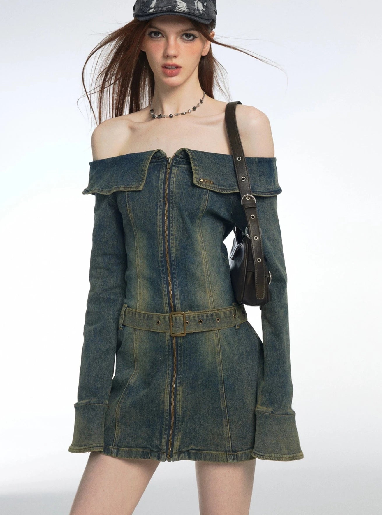 Distressed Washed One-Shoulder Dress