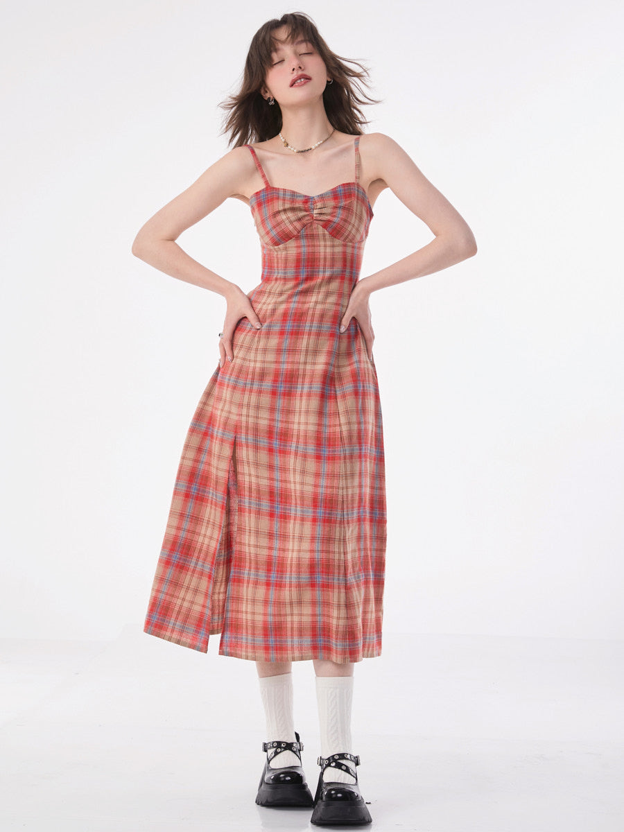 Retro Plaid Camisole -Kleid