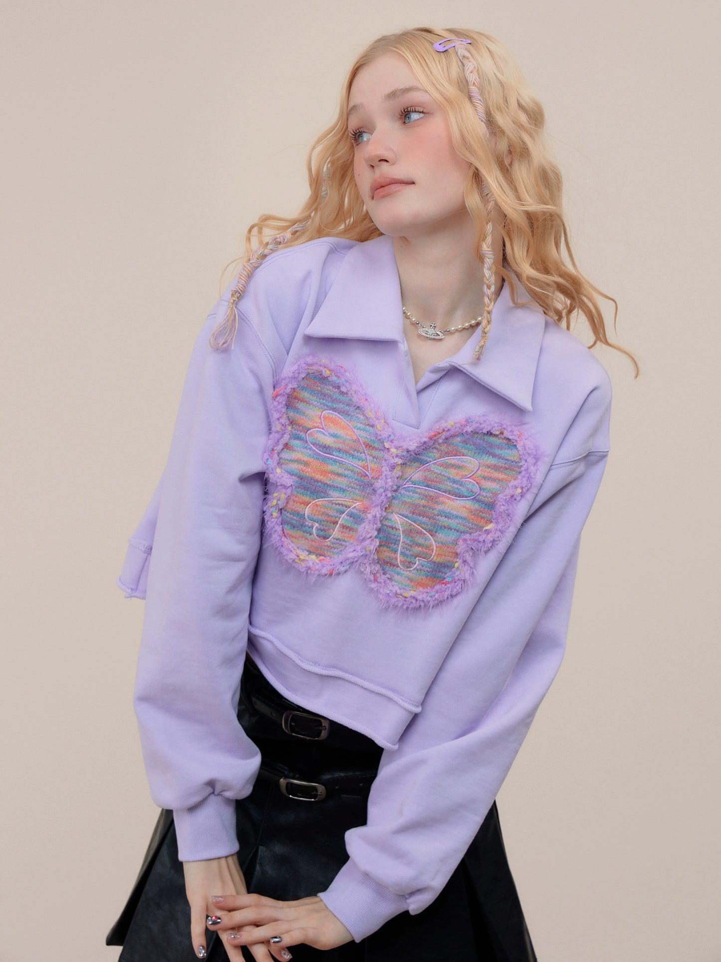 American long sleeve butterfly polo collar sweatshirt