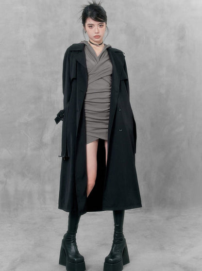 Silky Satin Windbreaker Long Coat