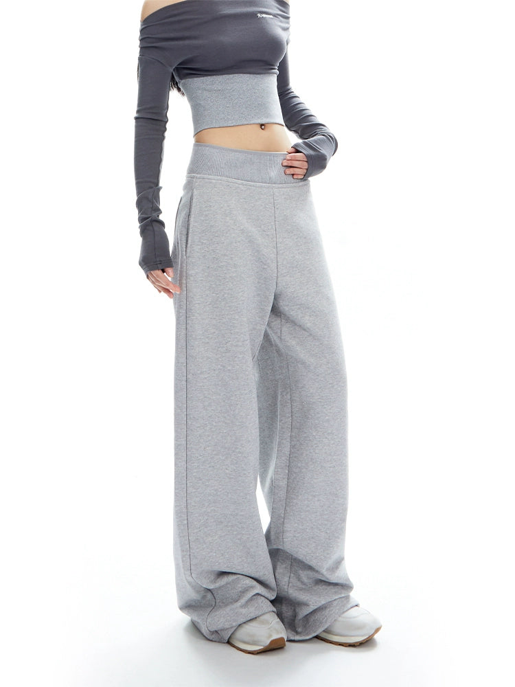 Ribbed Stitching Waistband Mop Pants