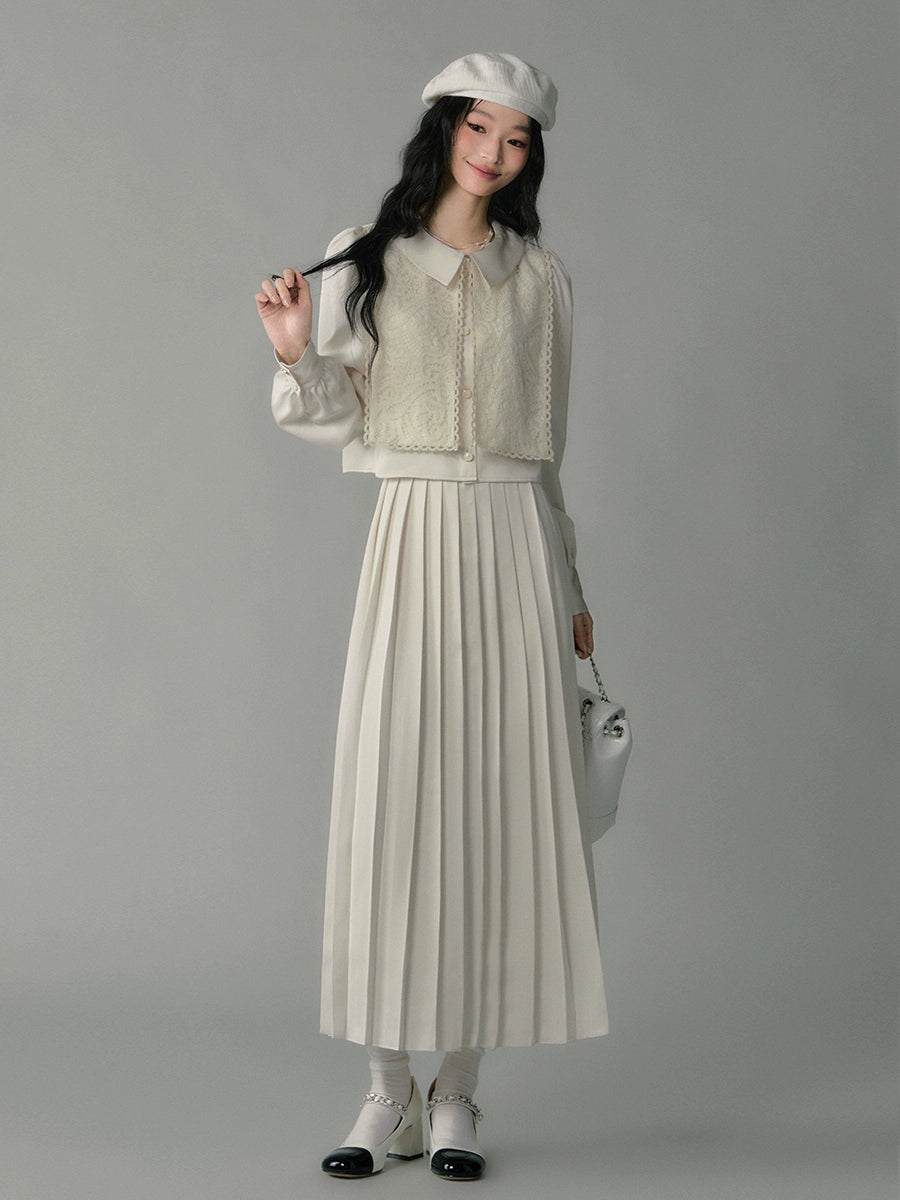 high-end pleated suit skirt set