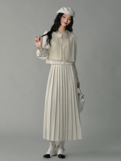 high-end pleated suit skirt set