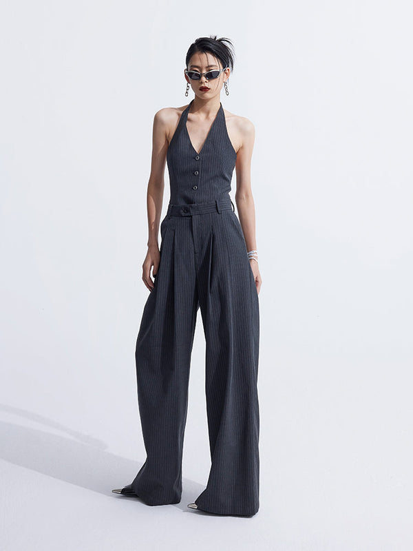 Splicing Suit Halter Neck Vest Two Piece