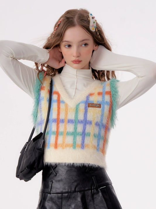 Colorful Plaid Knit Vest