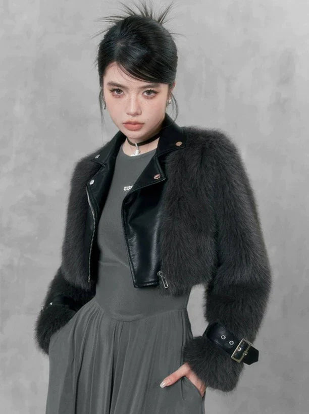 Fur mode short leather jacket