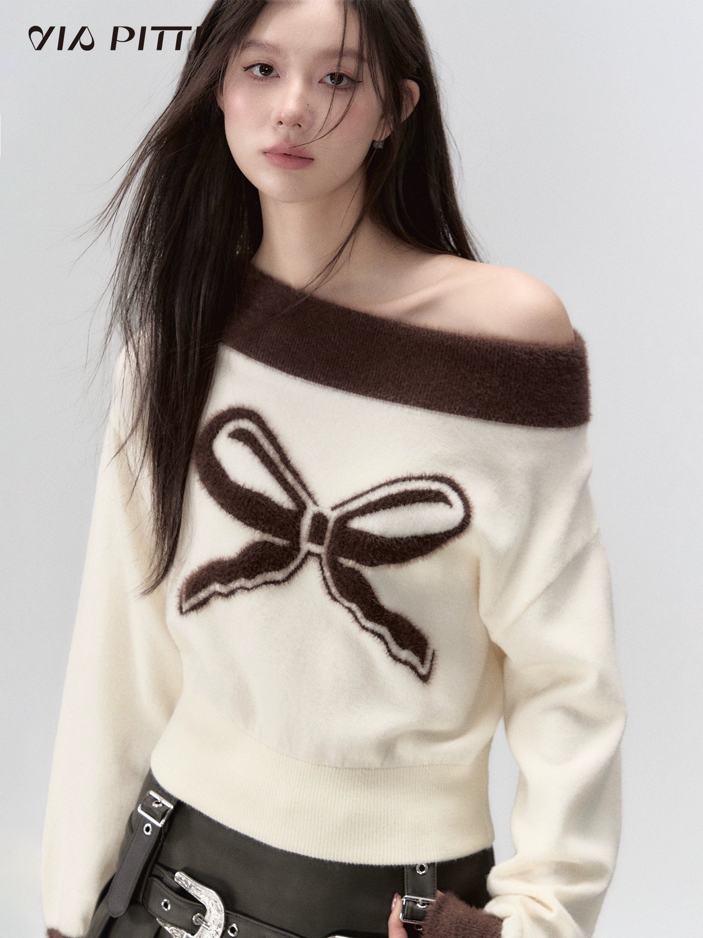 Strait Shoulder Design Sense Knitwear Sweater