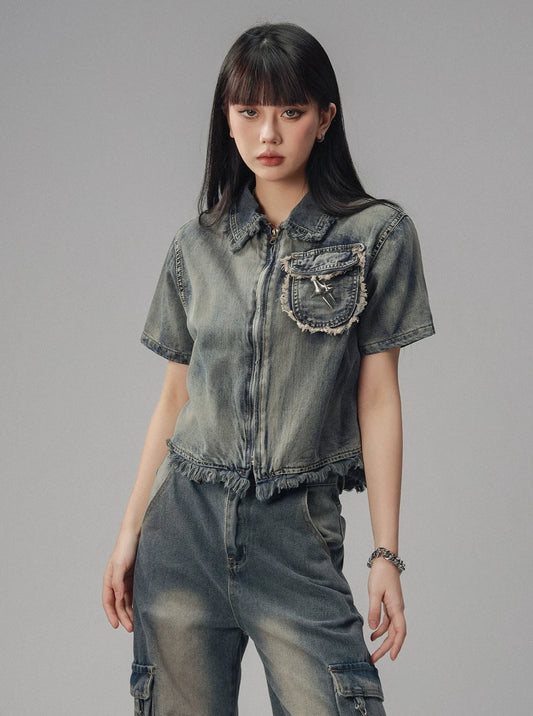 American Retro Short Denim Top