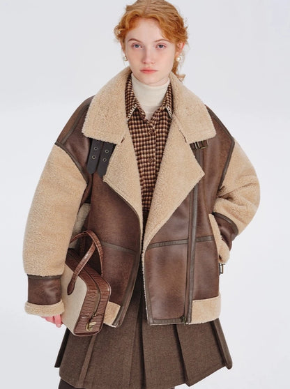 Suede lamb fur jacket