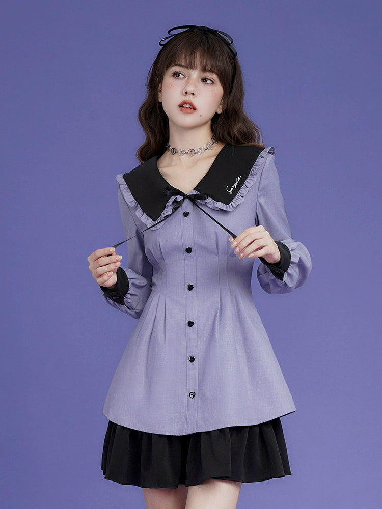 Princess lapel long sleeve dress