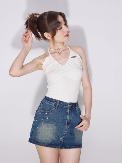 Drawstring Front Crop Cami Tops