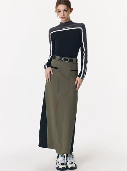 Design Sporty Patchwork Contrast Long Skirt