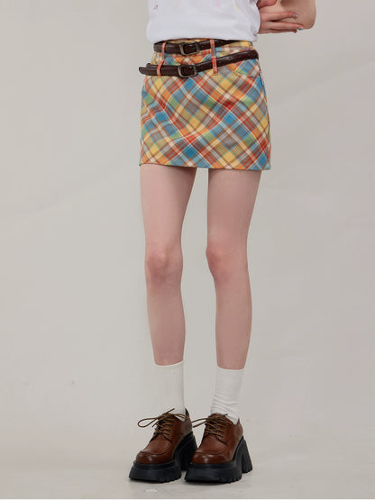 American A-line short plaid skirt