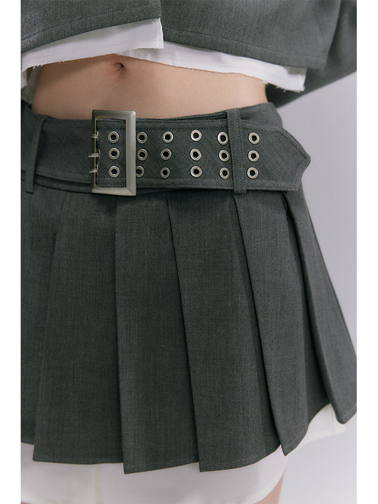 A-line pleated short skirt