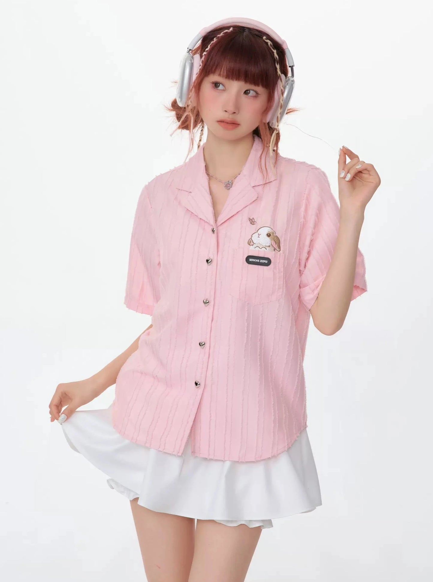 Rabbit Embroidery Premium Short Sleeve Shirt