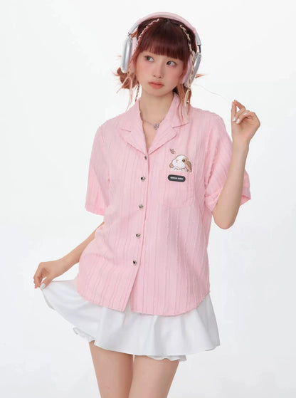 Rabbit Embroidery Premium Short Sleeve Shirt