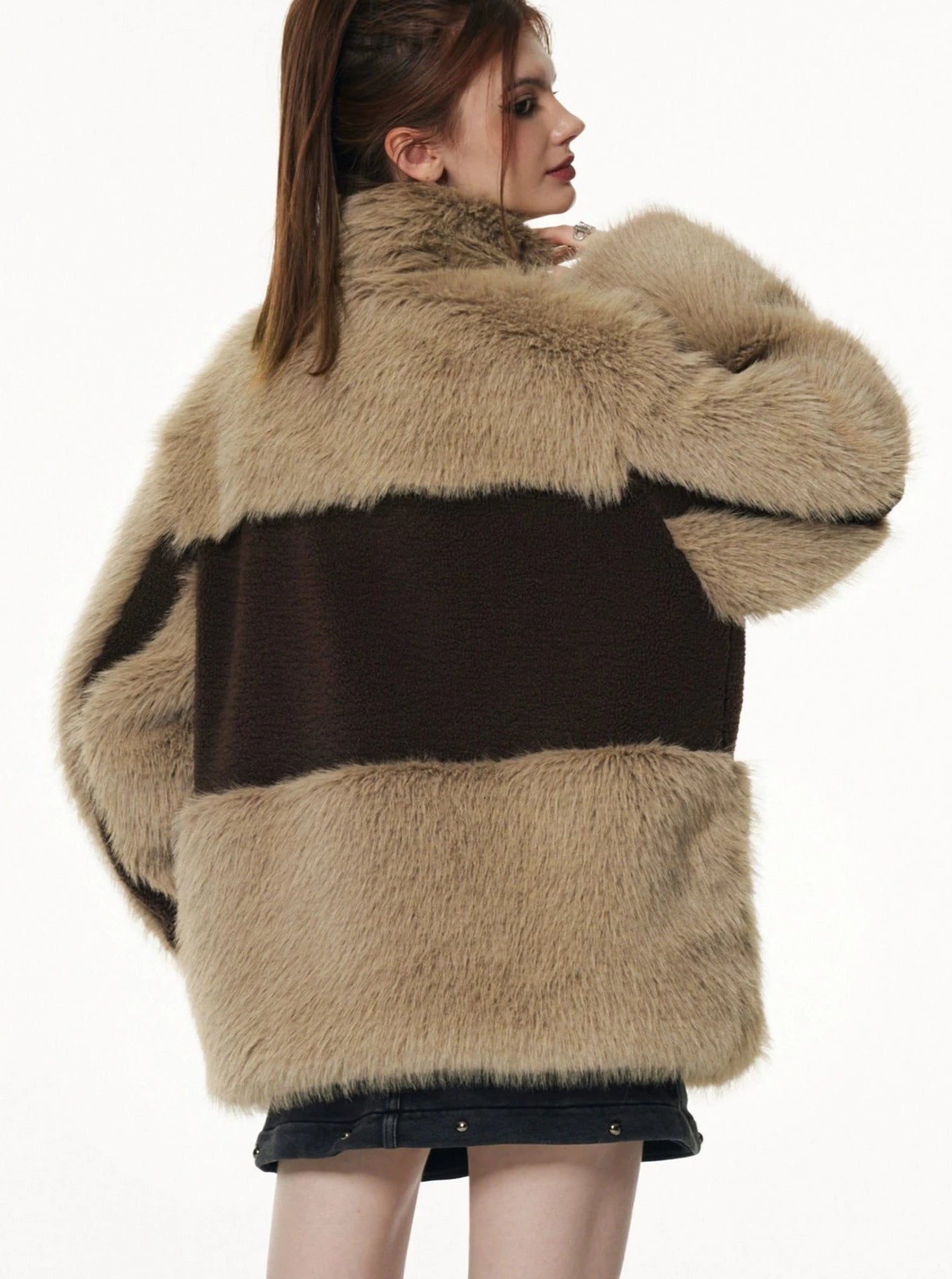 Wool stitching imitation mink fur coat jacket