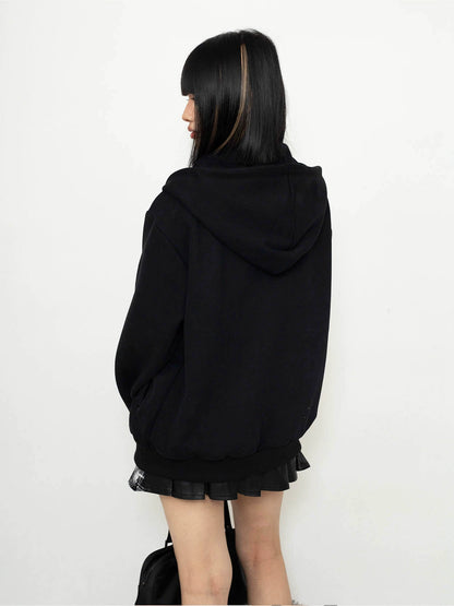 Black Hooded Sweatshirt Zipper Jacket