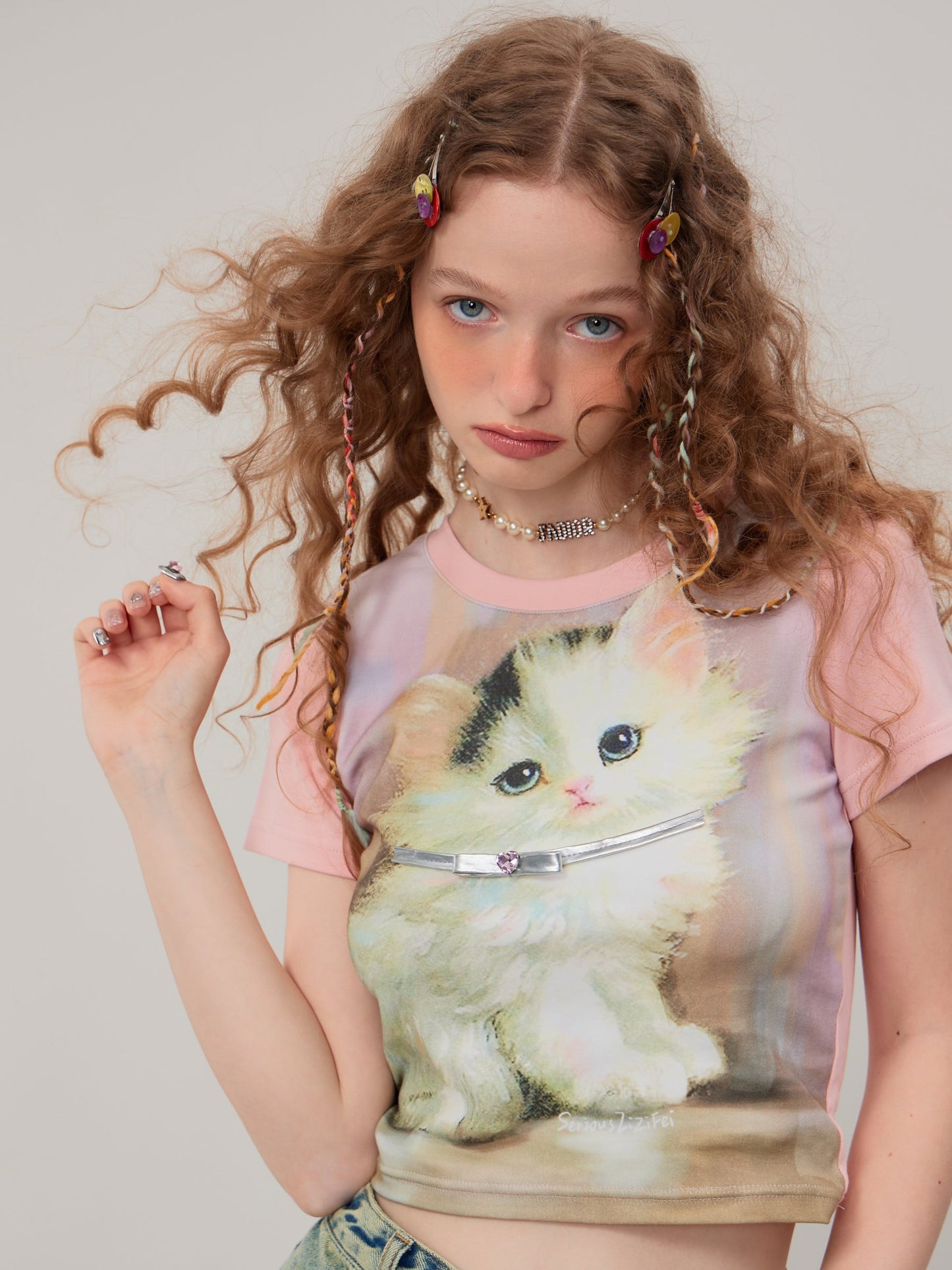 Retro Pink Cat Short Sleeve T-Shirt