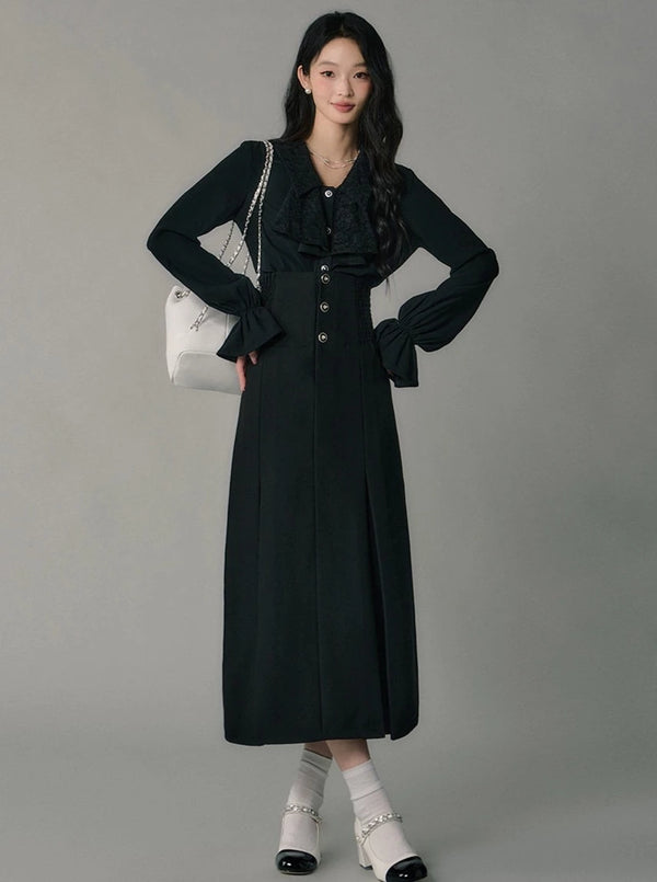 French shirt high waist skirt set