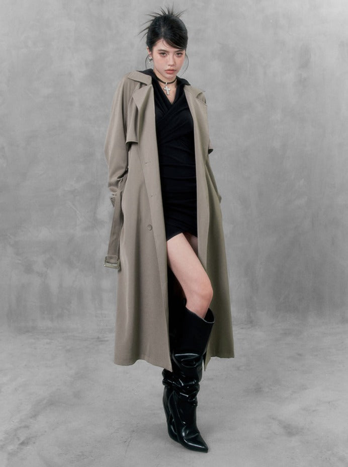 Silky Satin Windbreaker Long Coat