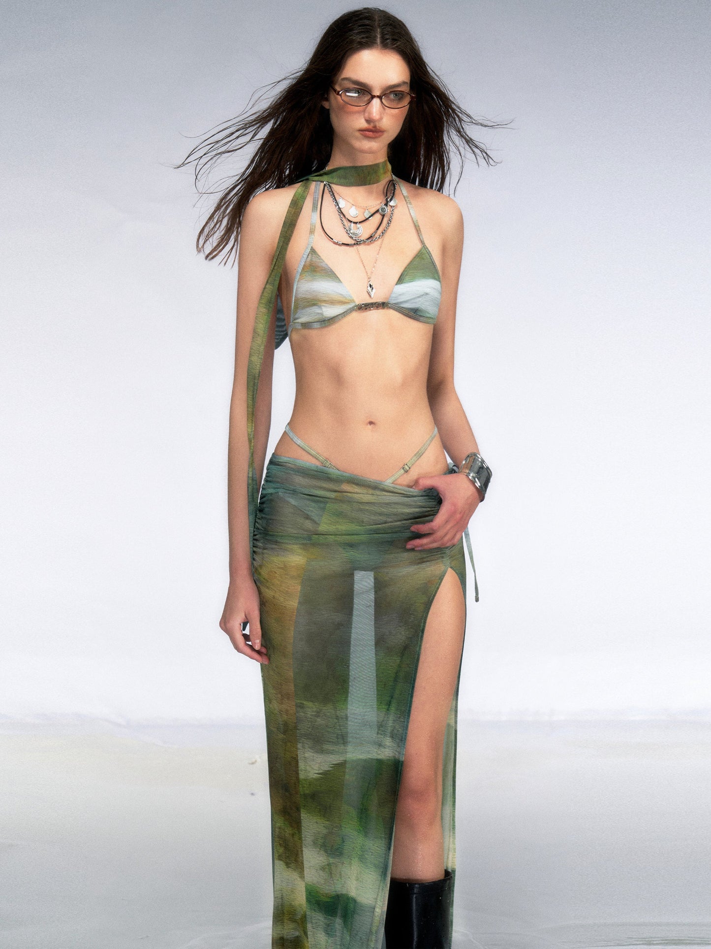 Jungle Print Slit Skirt