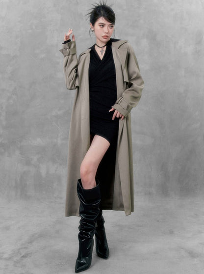 Silky Satin Windbreaker Long Coat