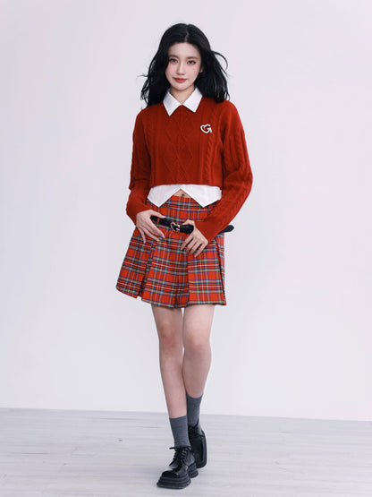 American college style short hinged sweater