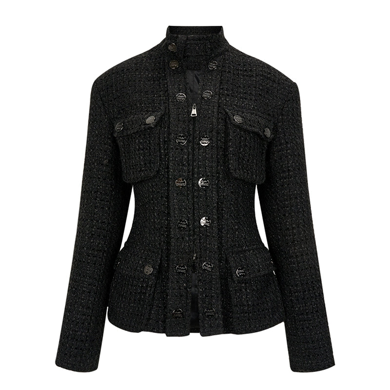 Padded Tweed Double Open Zipper A-line Small Fragrant Coat