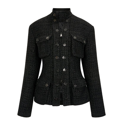 Padded Tweed Double Open Zipper A-line Small Fragrant Coat